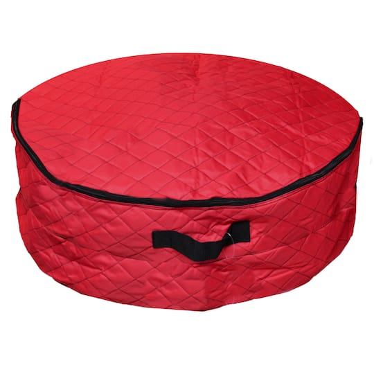 36&#x22; Red 2-in-1 Quilted Zip Up Christmas Garland &#x26; Wreath Storage Bag
